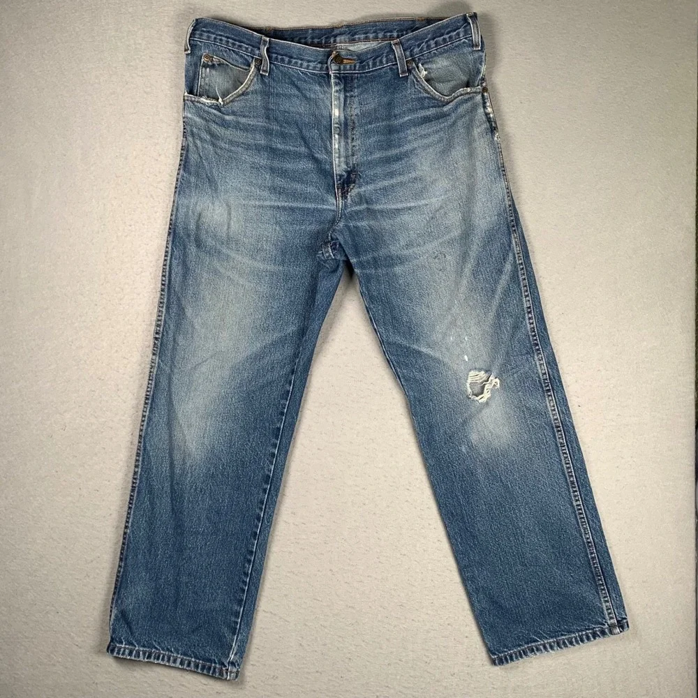 Dickies Jeans Mens 38x30 Blue Distressed Straight Leg Denim Workwear W6D1444 - Picture 2 of 16